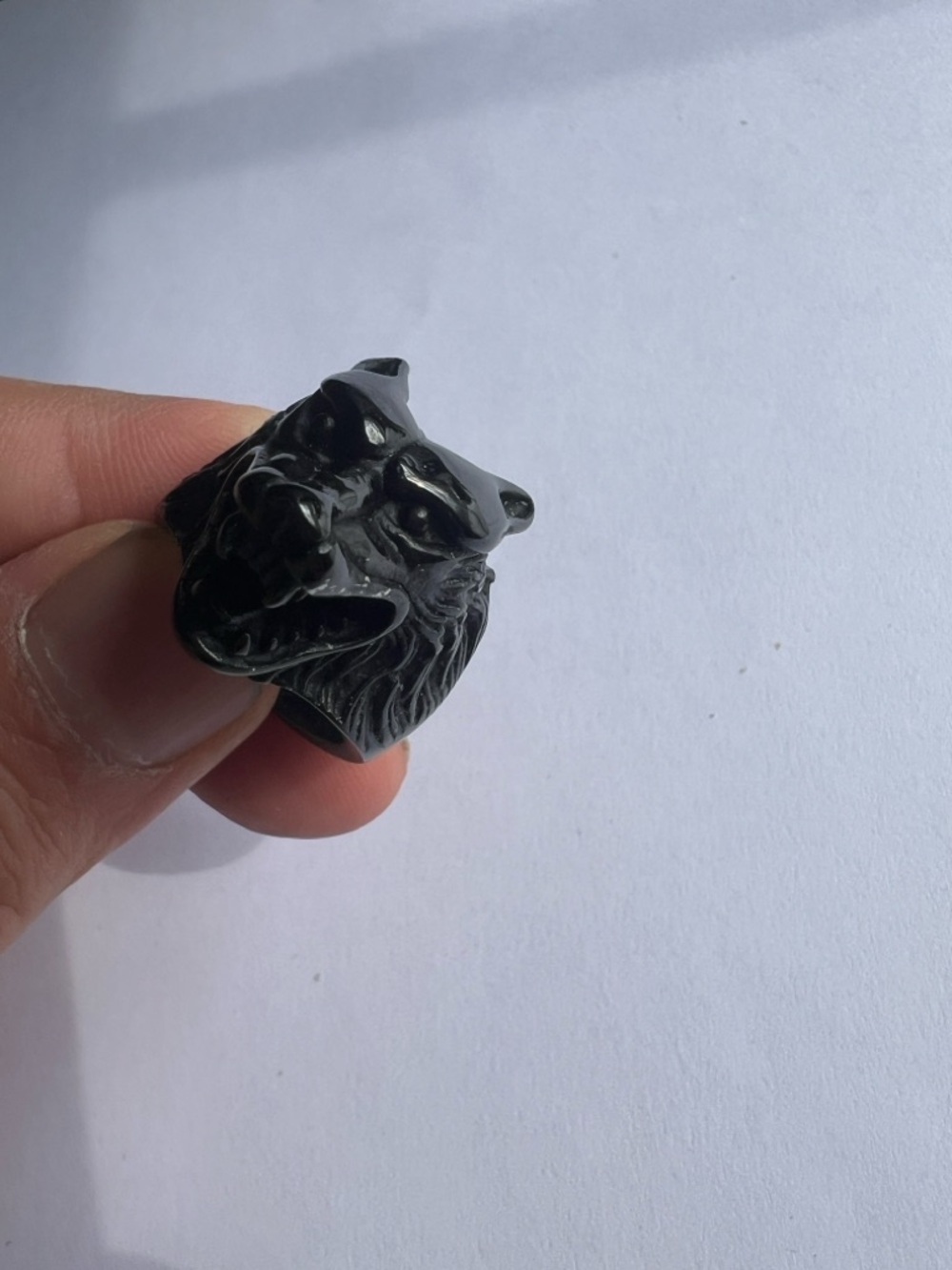 Gothic Wolf Head Ring Black Finish Stainless Steel 3D